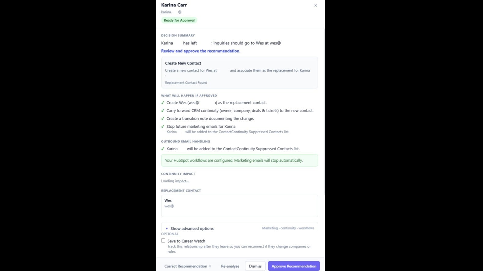 已在 HubSpot 中更新了公司邮箱